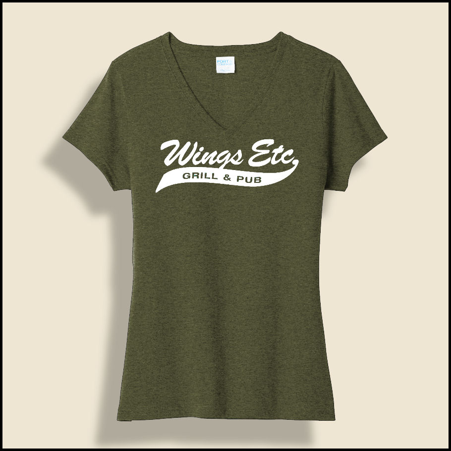 Military Green Heather Wings Etc. Ladies V-Neck