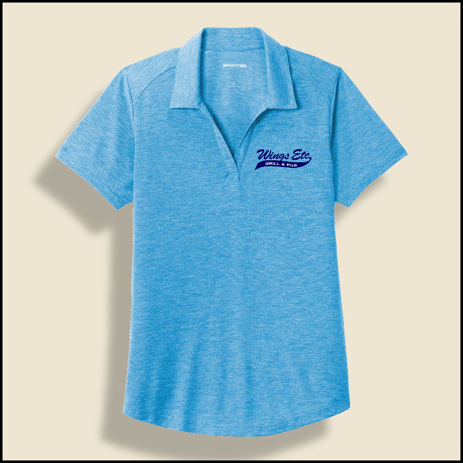 Pond Blue Heather Ladies Wings Etc. Triblend Polo