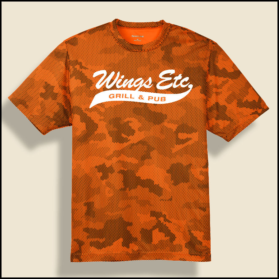 Neon Orange Wings Etc. 100% Poly Camo T-Shirt
